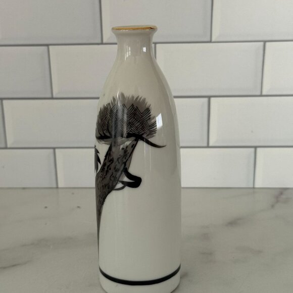 Vintage Japanese Ceramic Vase W/ Crane & Sun Design Made In Japan Gold Rim Accen - Picture 2 of 6